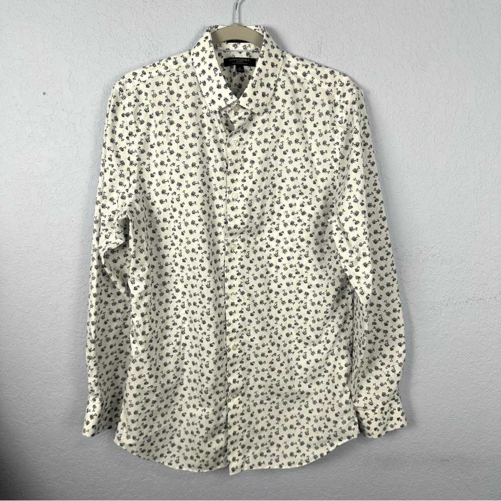 Banana Republic Mens Grant Slim Fit Palm Tree Button Down M No Iron Cotton Shirt